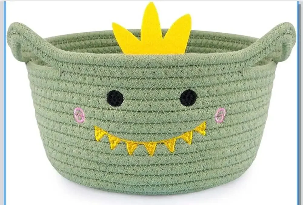 Hkojewp Small Dinosaur Cotton Rope Woven Storage Basket for Nursery and Toys